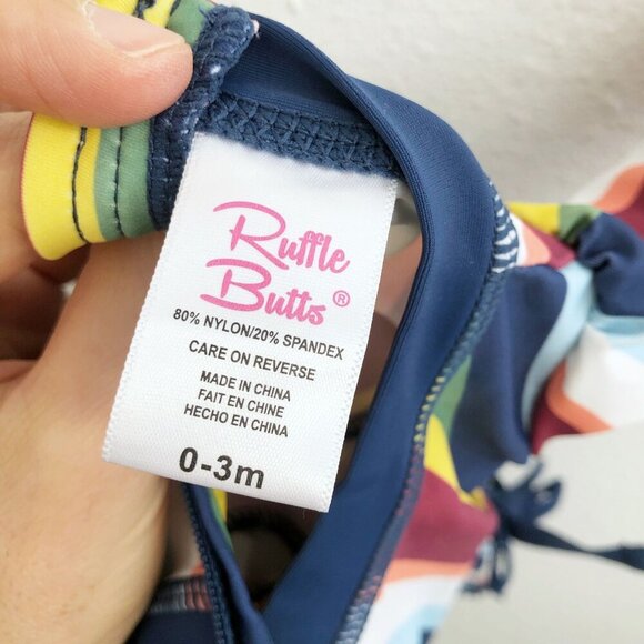 RUFFLE BUTTS One Piece Rash Guard Sunset Stripe Size 0-3 Months - Picture 6 of 6